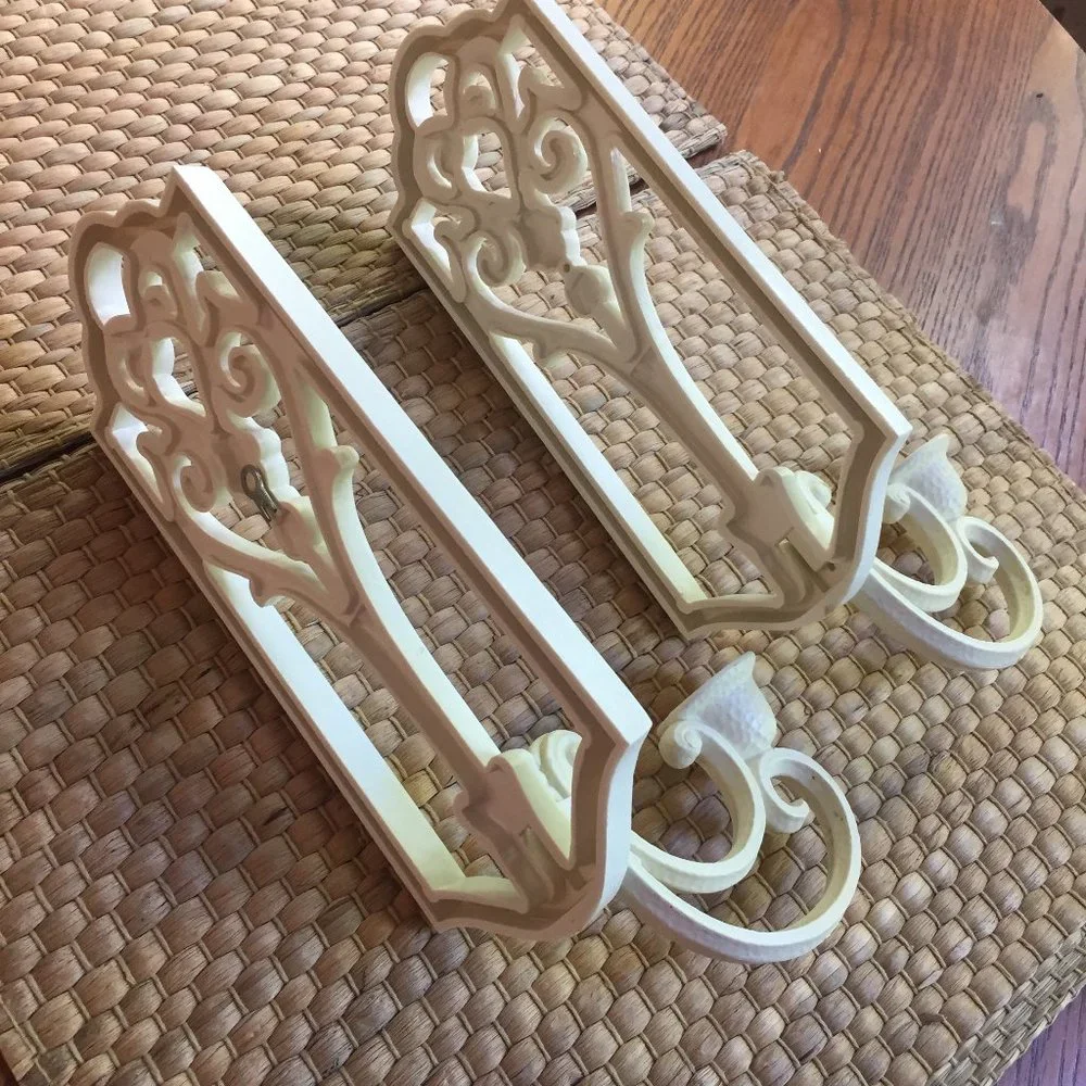 VTG Faux Wicker Mirror Shelf Sconces Set Homco Boho Plastic Wall Decor Dorm
